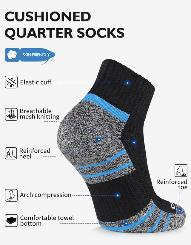 Detalle de CLOSEMATE Chaussettes de sport (socquettes) coton respirant antidérapantes 6 paires