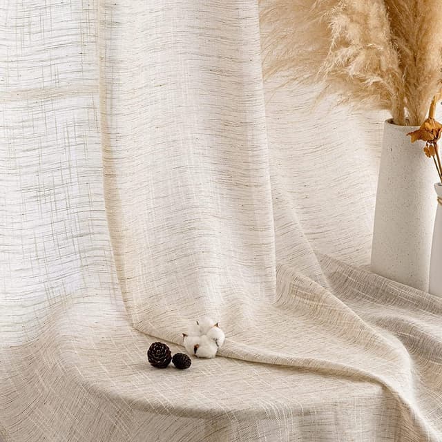 Detalle de MIULEE Leinen-Vorhang Ösen Voile 2er Set 140×245 cm