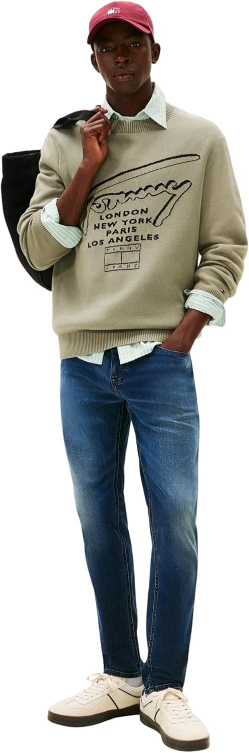 Detalle de Tommy Jeans Men’s Austin Slim Tapered Fit Jeans (5-pocket, regenerative cotton blend)