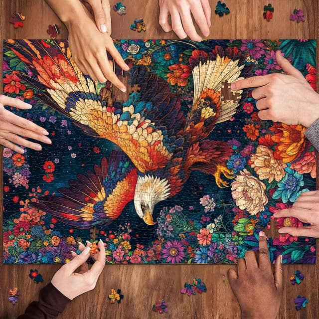 Detalle 2 de HUADADA 1000-Piece Jigsaw Puzzle for Adults – Colourful Eagle (70 x 50 cm)