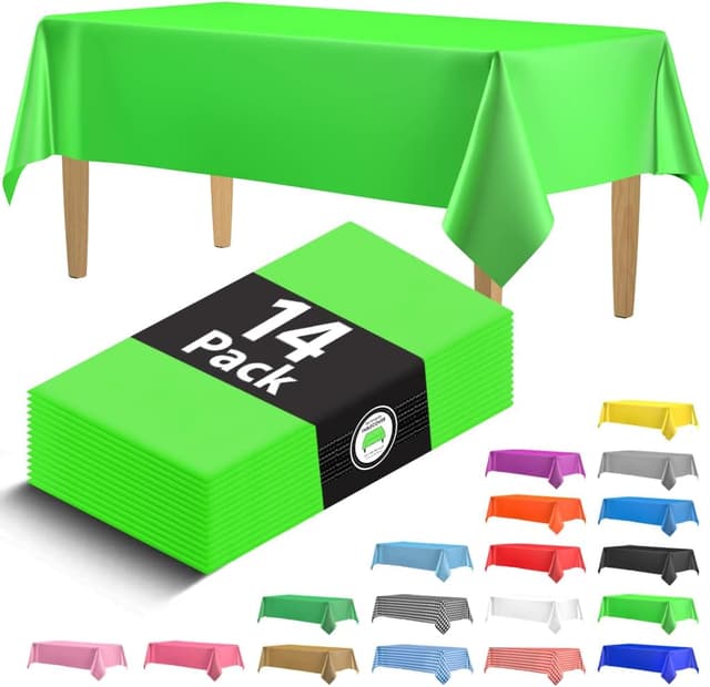 Detalle de 14-Pack Premium Lime Green Plastic Tablecloth (54 x 108 in) for Rectangle Tables