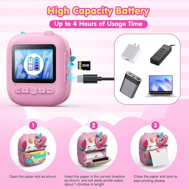 Detalle de TIATUA Macchina Fotografica Bambini istantanea con stampa, schermo 2,4” e 32GB
