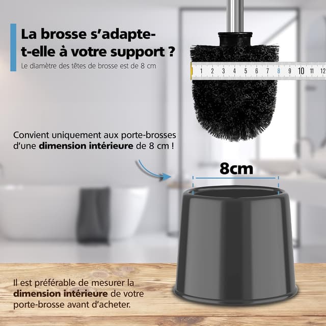 Detalle 2 de Nirox : lot de 4 brosses WC avec manches en acier inoxydable (diamètre de tête 8 cm)