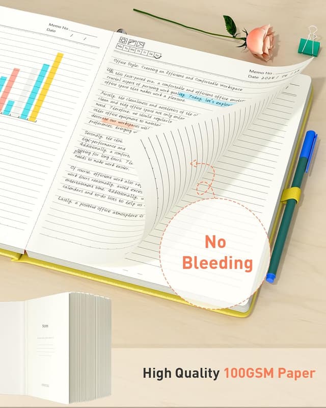 Detalle de Smarpau A4 Notebook (320 Pages) Thick Hardcover with Sticky Notes & Inner Pocket – Yellow