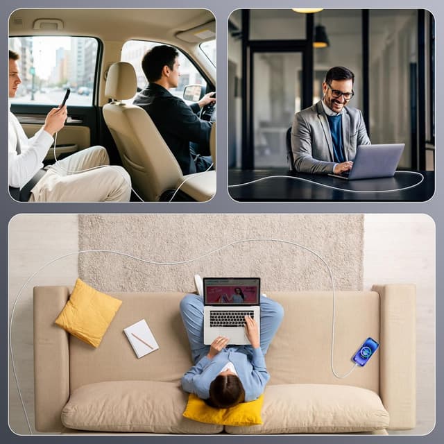 Detalle 2 de QZIIW USB C to USB C Cable (3-Pack) up to 240W Fast Charging, PD3.1 Compatible