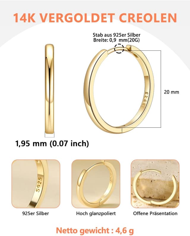 Detalle 2 de Silvora Kleine Creolen aus 925 Silber (6–20 mm) – Huggie Hoop Ohringe für Damen & Herren
