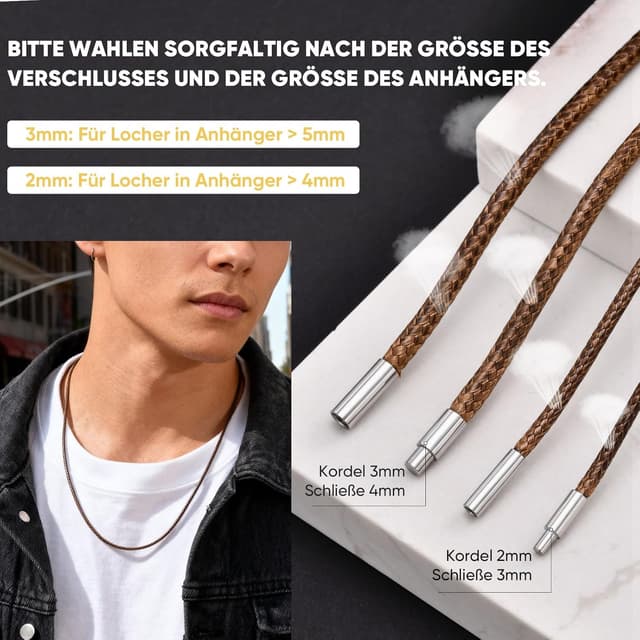 Detalle 1 de VNOX Lederhalskette mit Verschluss, 40 cm