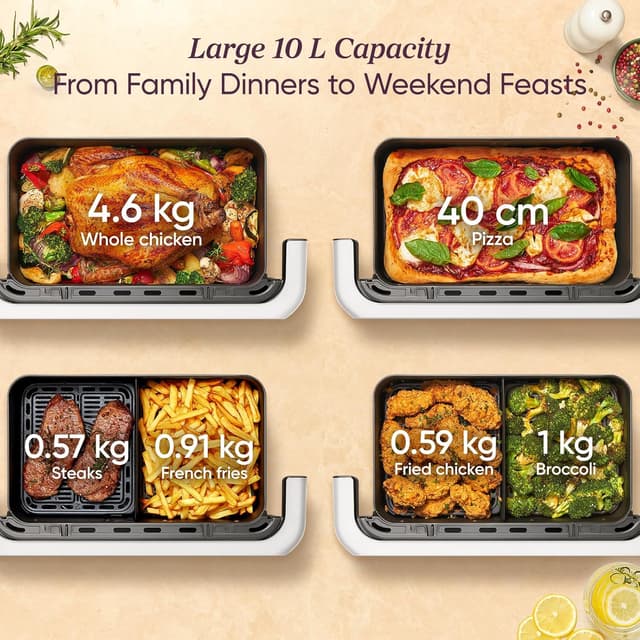 Detalle de Cosori Dual Air Fryer 10L for dual-zone cooking