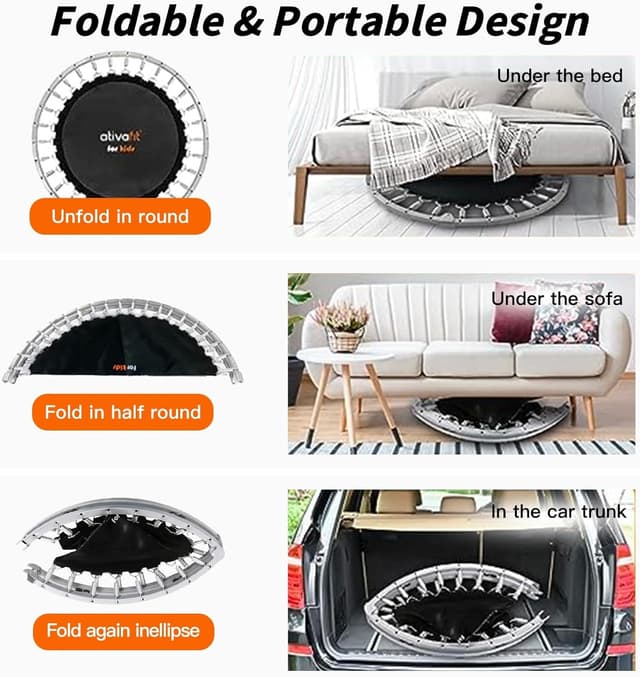 Detalle de ATIVAFIT faltbares Trampolin (102 cm) mit verstellbarem Schaumstoffgriff für Indoor-Training