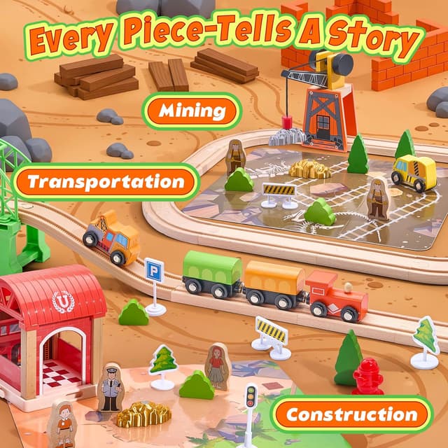 Thumbnail 2 de Wooden Train Set 102-Piece Expandable Track ๐