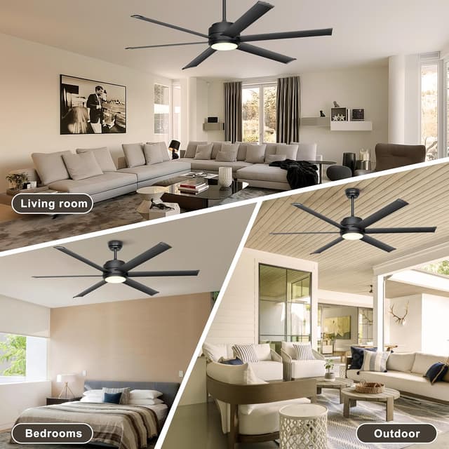 Thumbnail 6 de Ohniyou 60" Industrial Ceiling Fan with Lights (Remote & App, Dimmable, DC Motor) — Black