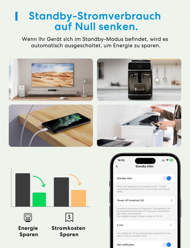 Detalle de Meross Smart-Steckdose mit Verbrauchsmessung (16A) – Bluetooth/WLAN, Alexa & Google Home, Zeitschaltuhr, für Balkonkraftwerk (2er-Set)