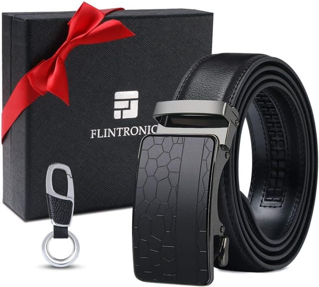 Thumbnail 5 de flintronic Herren-Gürtel aus Leder mit Automatik-/Ratschen-Schließe, Breite 3,5 cm (Schwarz) inkl. Schlüsselbund & Geschenkbox