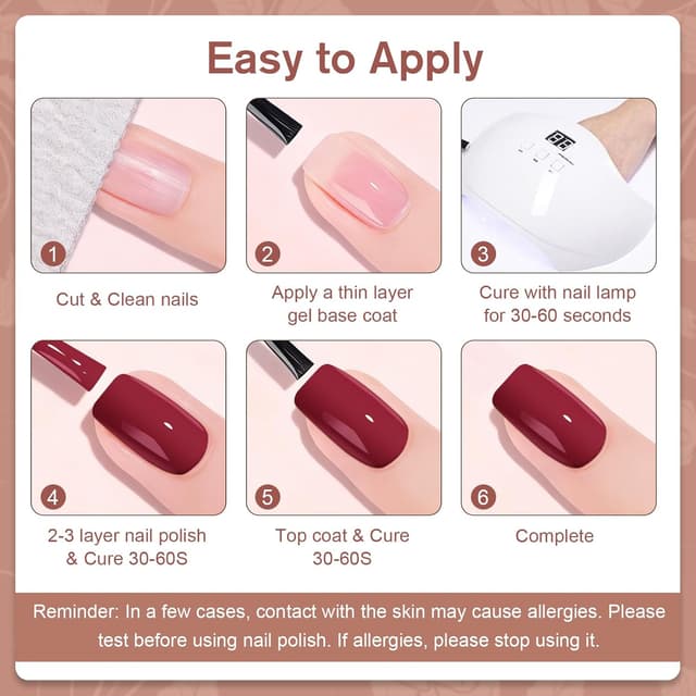 Detalle de Shining She UV-Nagellack Set mit 6 Gel-Lacken (HEMA-frei, TPO-frei), Nude bis Burgunder & Glitzer, 8 ml