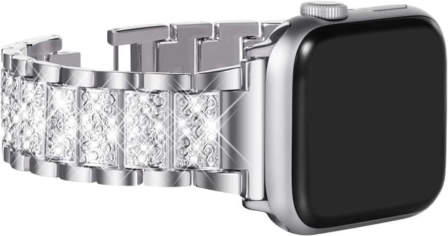 Detalle 2 de NewWays Sparkling Stainless Steel Link Bracelet Replacement Band for Apple Watch (38mm–42mm, Series 1–11/SE), Silver