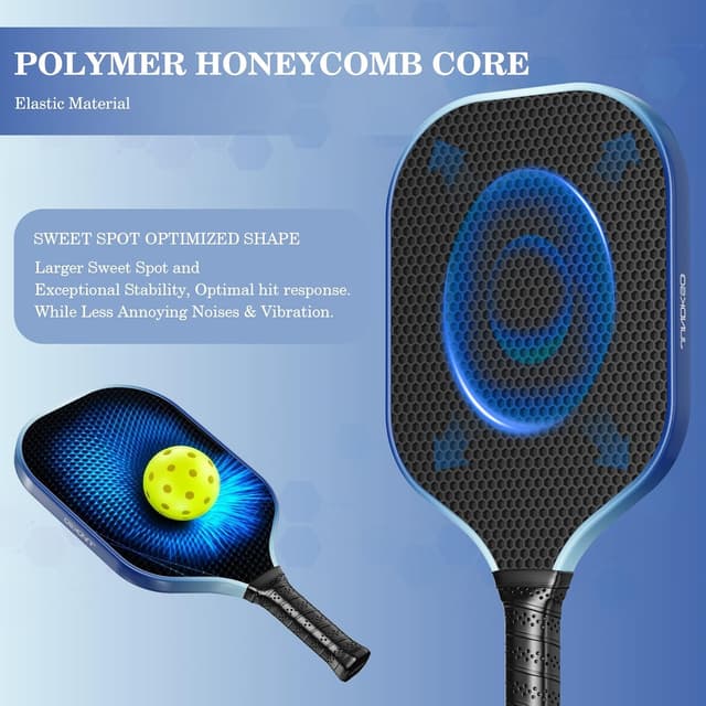 Detalle de Pickleball Paddles Set of 2 (Graphite Carbon Fiber) — USAPA Approved, Honeycomb Core, Blue