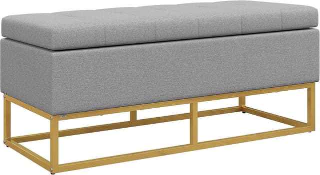Detalle de HOMCOM Banc de Rangement Bout de lit 110x44x48 cm Gris doré