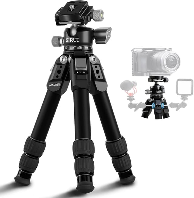 Detalle de SIRUI AM-203S Mini-Stativ aus Aluminium – Tischstativ mit flacher Kugelkalotte, 15 kg Traglast