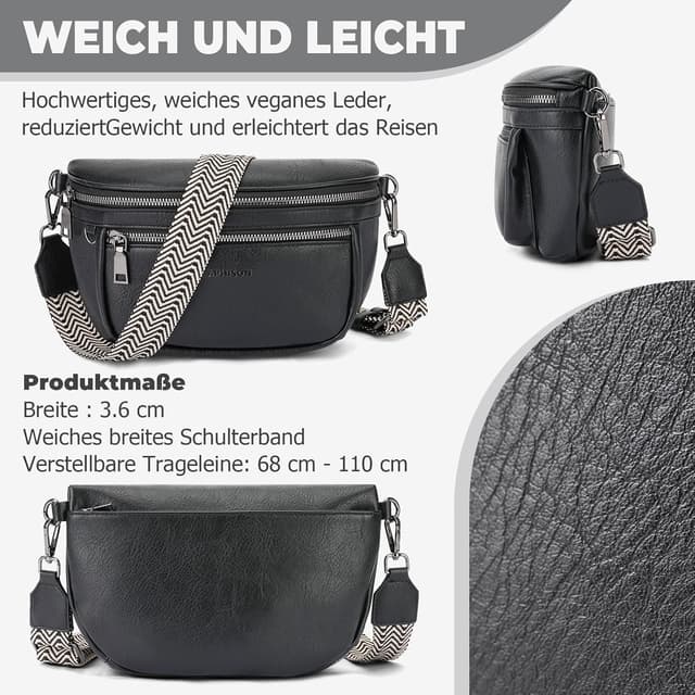Detalle de APHISON Damen Bauchtasche Umhängetasche aus veganem Leder mit RFID-Blockierung und mehreren Fächern
