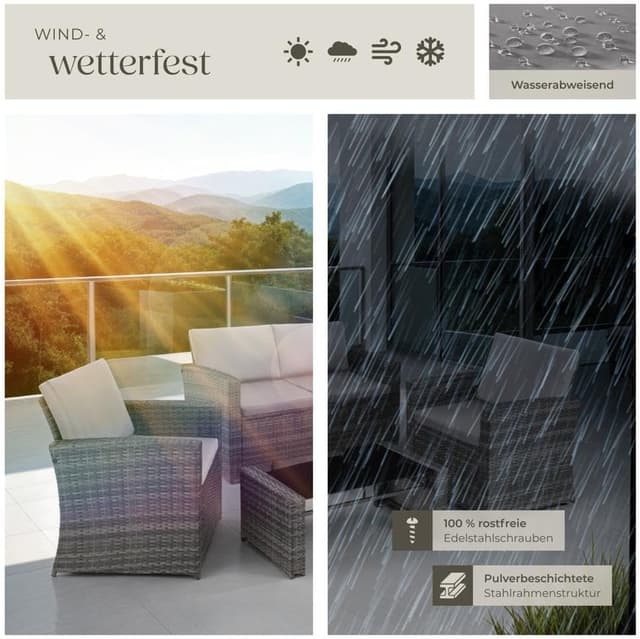 Thumbnail 6 de tectake Lounge Gartenmöbel-Set aus Poly-Rattan für den Garten/Balkon (12-teilig) – Essgruppe für 4 Personen, Grau/Hellgrau