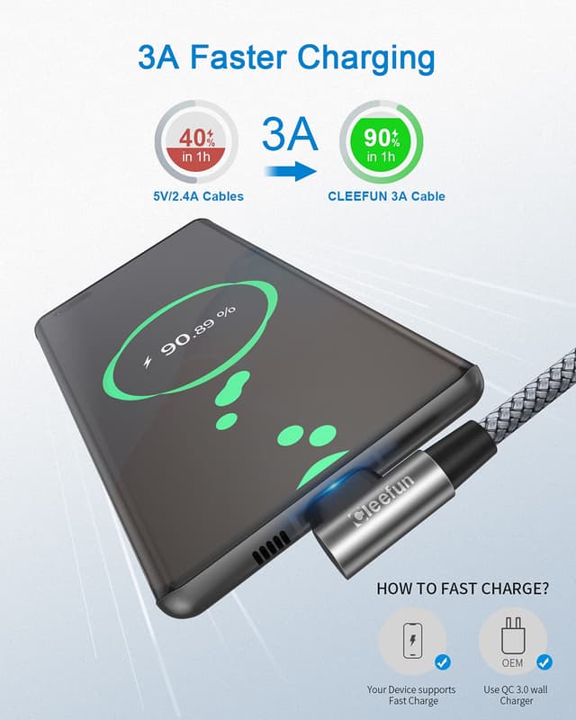 Detalle de CLEEFUN 90 Degree USB-C cable 3m