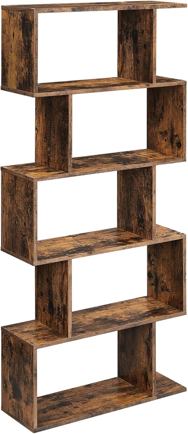 Detalle de VASAGLE LBC62BX 5-Tier Bookshelf Bookcase Room Divider – Rustic Brown