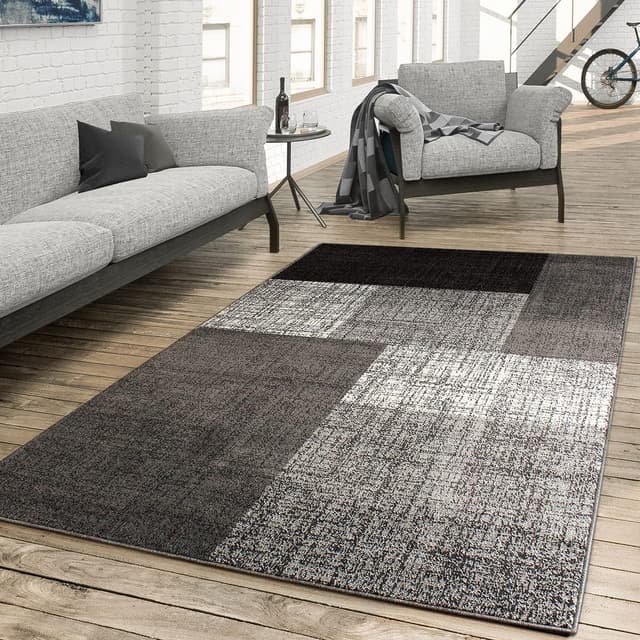 Detalle de TT Home tapis salon chambre adulte à poils ras gris 60 x 110 cm motif géométrique