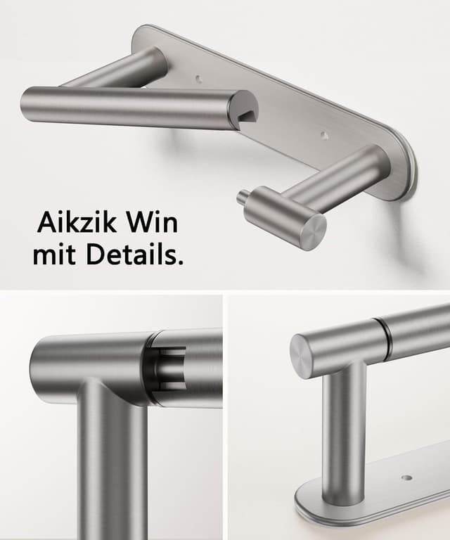 Detalle de Aikzik Toilettenpapierhalter aus gebürstetem Edelstahl – klappbarer Halter mit Verriegelung, ohne Bohren oder mit Schraubmontage