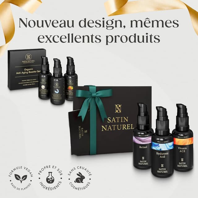 Detalle de Satin Naturel Coffret Cadeau Femme Acide Hyaluronique Sérum Visage + Vitamine C + Rétinol (3x30 ml)