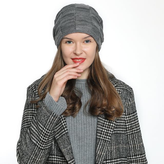 Detalle 2 de DonDon Bonnet d’hiver pour femme Slouch en laine, doublure chaude en polaire