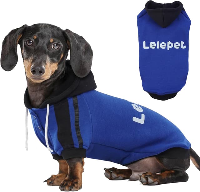 Detalle de LeLePet Dachshund Hoodie (Puppy Sweatshirt) in Blue, Cotton Fleece Dog Jumper with Lelepet Print