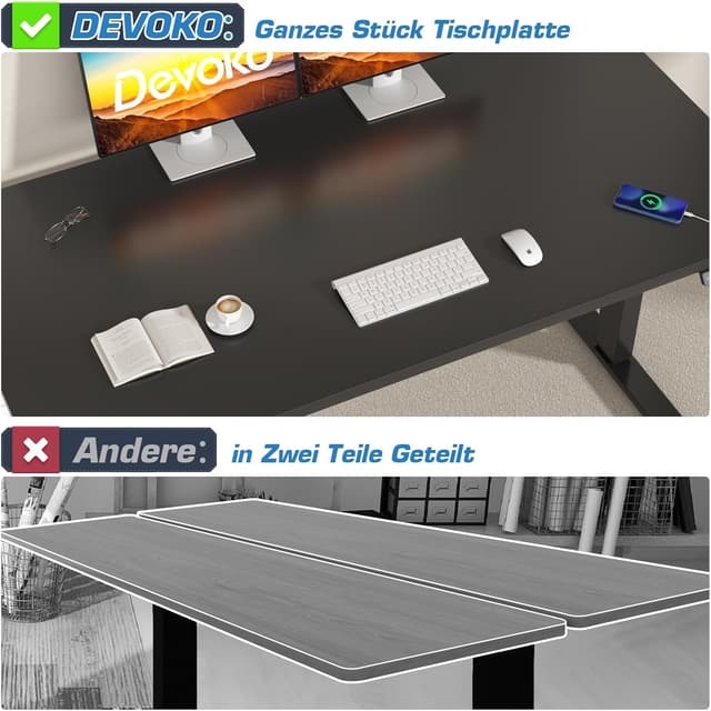 Detalle 2 de Devoko höhenverstellbarer Schreibtisch mit 2 Motoren, 25-mm-Tischplatte (140 x 70 cm) – elektrisch inkl. Kabelmanagement