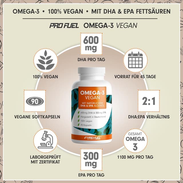 Detalle 2 de Omega‑3 vegan Kapseln 60× — 600 mg DHA + 300 mg EPA pro Tag 💊