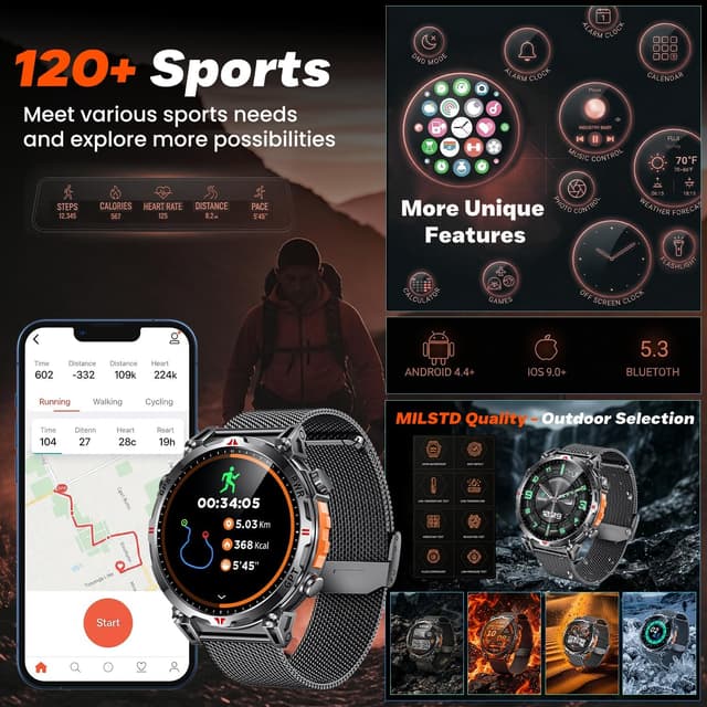 Detalle de Montre connectée GPS homme AMOLED 1,7" Amoeld avec boussole, altimètre, baromètre et appels Bluetooth