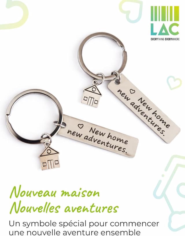 Detalle de Porte-clés couple LAC « Maison » en métal (idée cadeau anniversaire, pendaison de crémaillère)