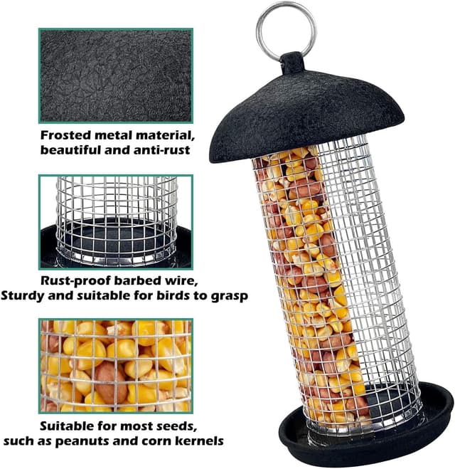 Detalle de Urban Deco Bird Feeders for Small Birds (2-pack) – Hanging metal tube and peanut feeders