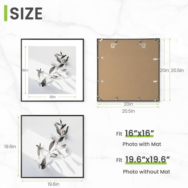 Detalle de 20x20 Poster Frame (50x50 cm) Large Black Aluminium Gallery Square Frame with Tempered Glass