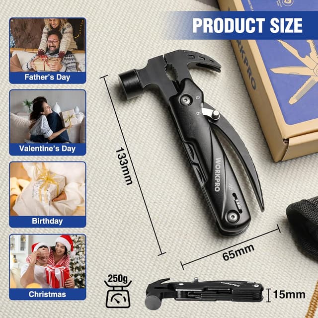 Detalle de WORKPRO Marteau multifonction 12 en 1 avec sac et verrouillage automatique
