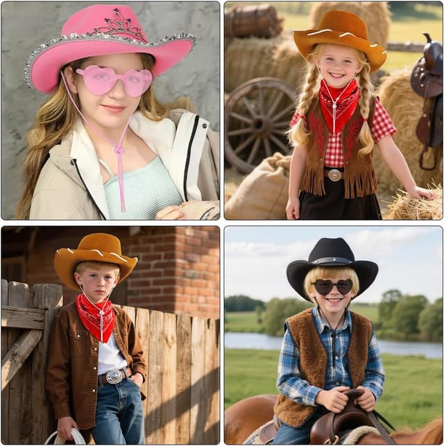 Thumbnail 6 de AUYAO Kinder-Cowboyhut-Set mit Westernhut, Sonnenbrille und Bandana (Western, Rockstar, Hippie-Style)
