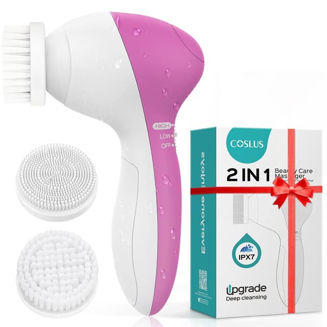 Detalle de COSLUS Facial Cleansing Brush (Silicone Face Scrubber) 2-in-1 Rotating Waterproof Exfoliating Device