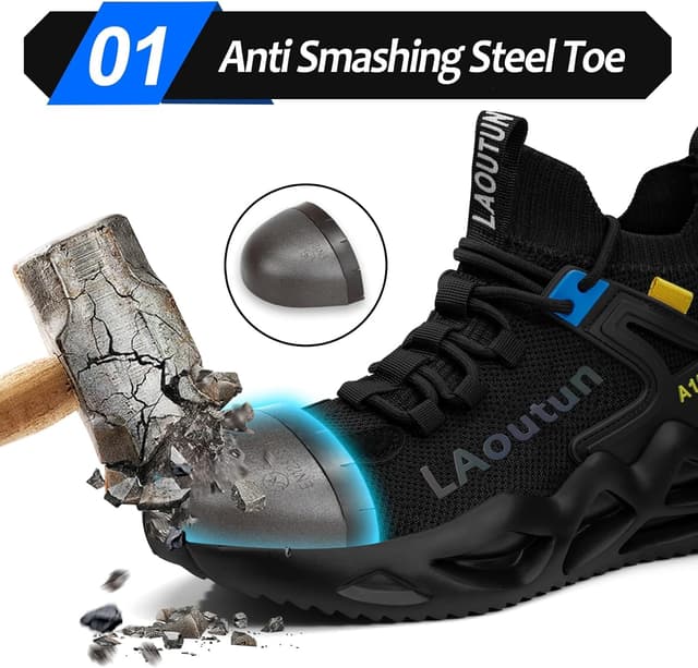 Detalle 2 de LAoutun Safety Trainers steel toe cap work shoes for men (dark black)