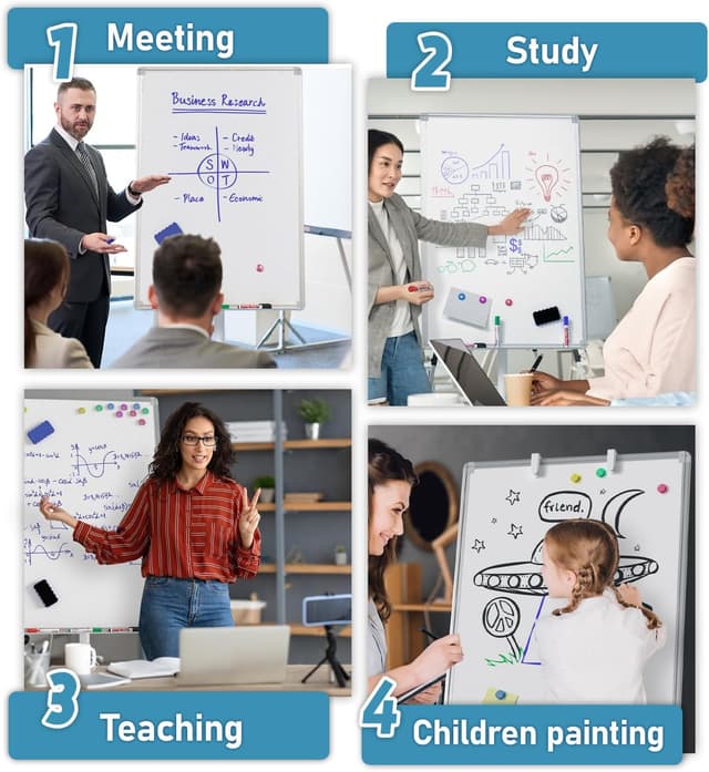 Thumbnail 6 de Nicpro mobile whiteboard flip chart stand (90 x 60 cm) – height adjustable magnetic dry-erase easel with pens, erasers & magnets