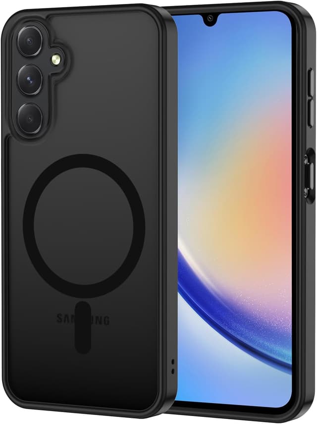 Detalle de XTCASE Coque magnétique MagSafe pour Samsung Galaxy A25 5G – dos mat translucide, TPU antichoc et PC anti-rayures (noir)