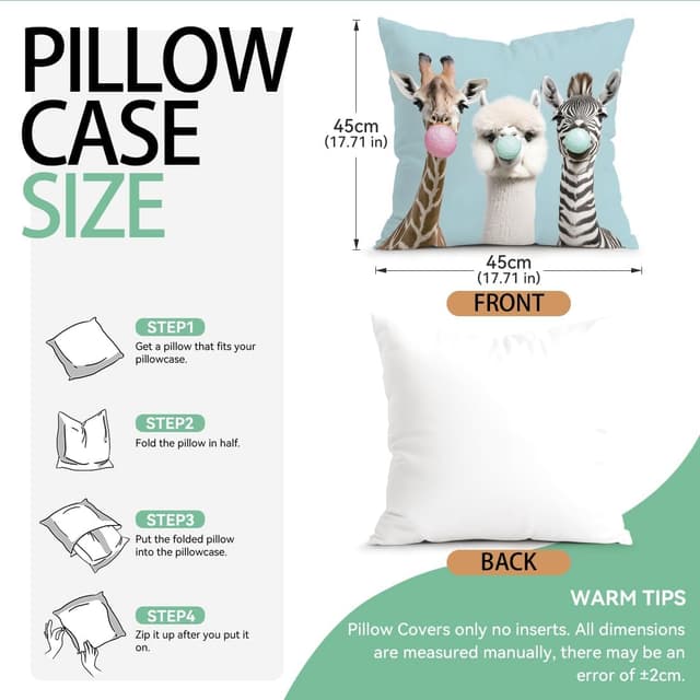 Detalle de LANBEIDE Giraffe Cushion Covers Set of 2 (45 x 45cm) – polyester throw pillow cases with hidden zip