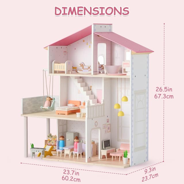 Thumbnail 4 de SainSmart Jr. Wooden Dollhouse with 37 Pieces 🏠