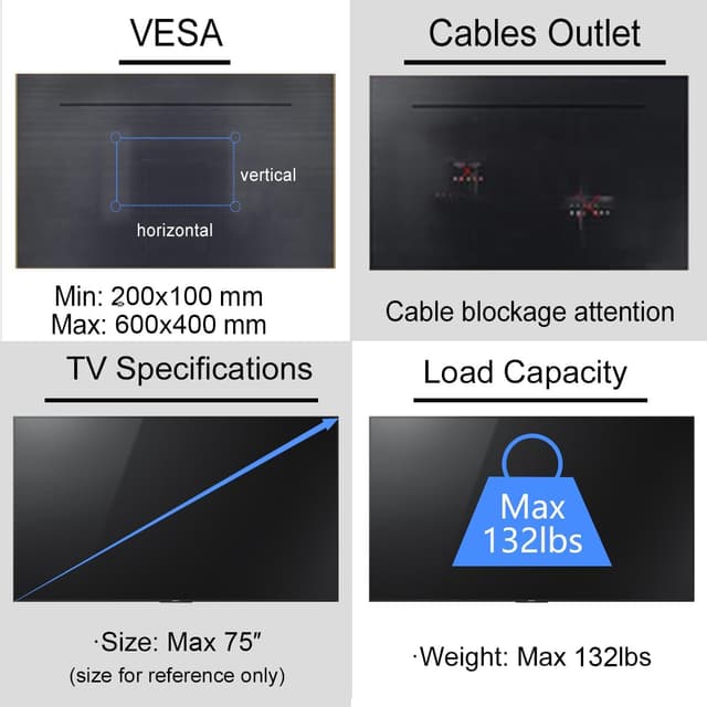 Detalle de Suptek supporto da soffitto per TV a parete, VESA fino a 600x400, schermi 37–75" e carico fino a 60 kg
