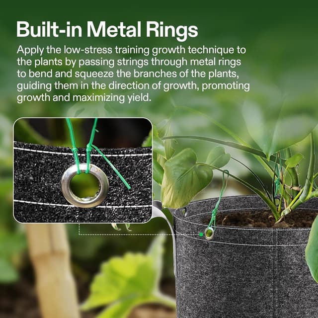 Detalle 2 de VIVOSUN confezione da 5 sacchetti per semina da 12L in tessuto non tessuto (spesso 360G) con manici e occhielli