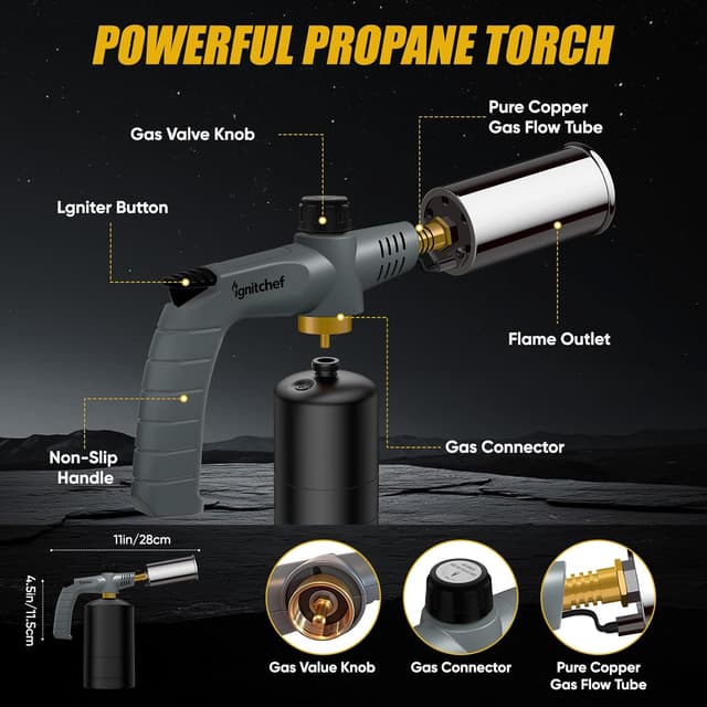 Detalle 2 de IgnitChef Propane Torch Gun with Adjustable Flame (Propane tank not included)