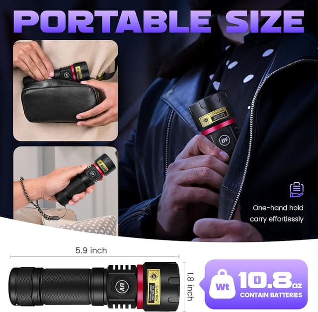 Detalle de DARKBEAM Lampe torche UV 395 nm (6xLED quadricœur) rechargeable, 80W