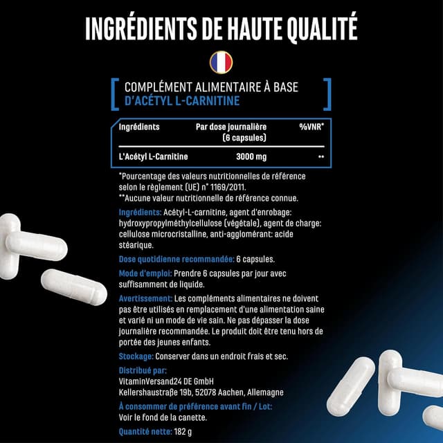 Thumbnail 4 de Acétyl-L-carnitine 3000 mg, 250 gélules véganes